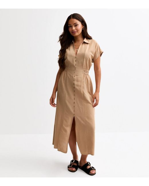 New Look Brown Petite Button Detail Midi Dress