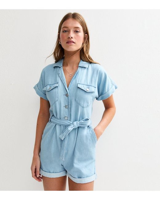 New Look Blue Light Soft Denim Playsuit