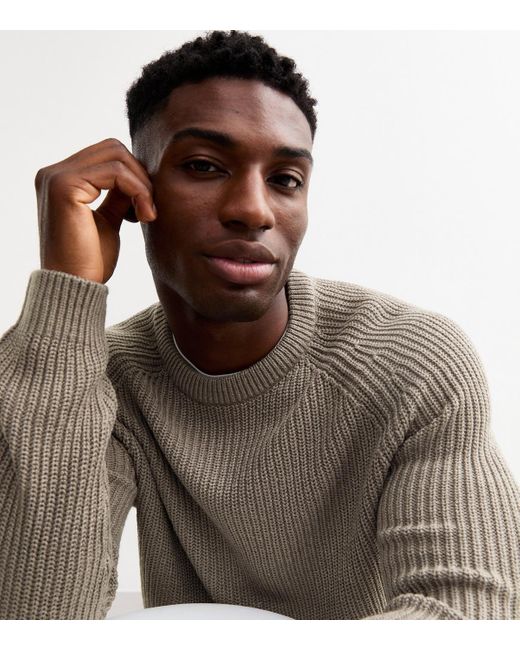 New Look Brown Regular Rib Knit Crew Neck Jumper for men