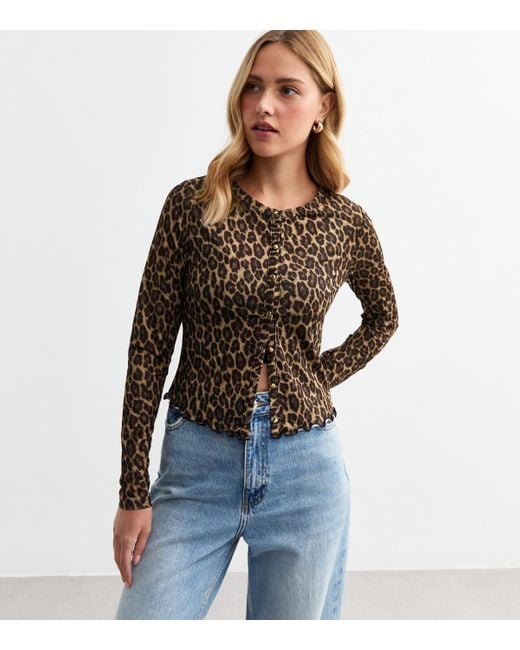 New Look Brown Leopard Print Jersey Cardigan