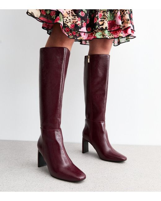 New Look Red Knee High Heeled Boots Vegan