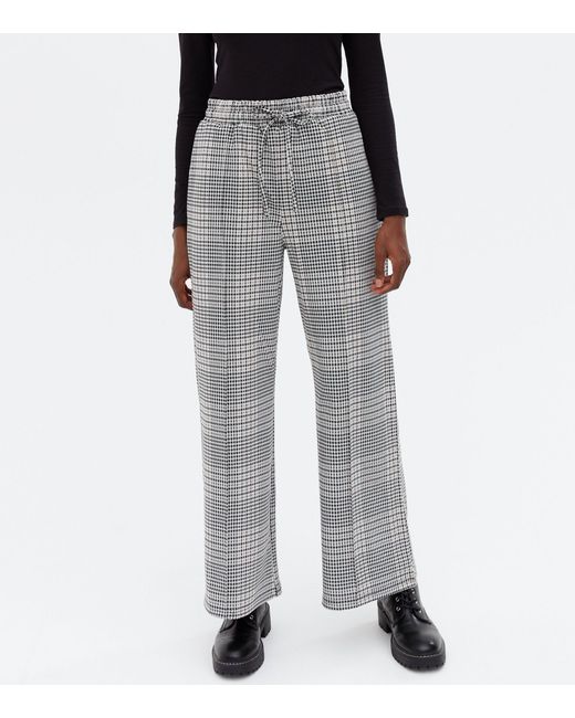 Brown Check Wide Leg Trousers | Lyst UK