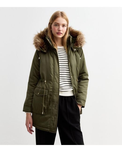 New Look Green Faux Fur Trim Shell Parka