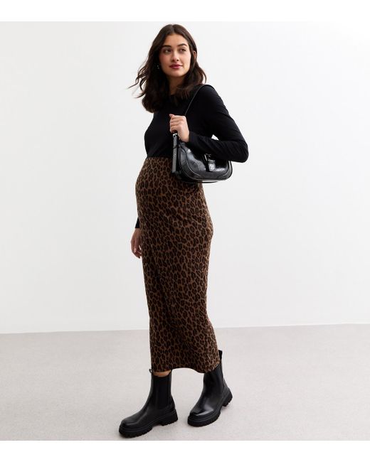 New Look Black Maternity Leopard Jacquard Midi Skirt