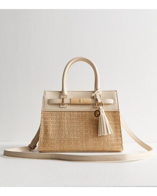 New Look Natural Stone Woven Raffia Tote Bag