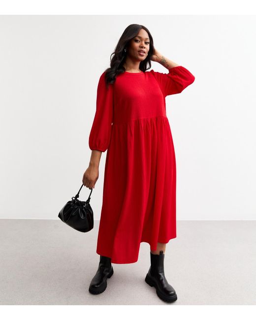 New Look Red Plus Size Crinkled Jersey Midi Dress Curves