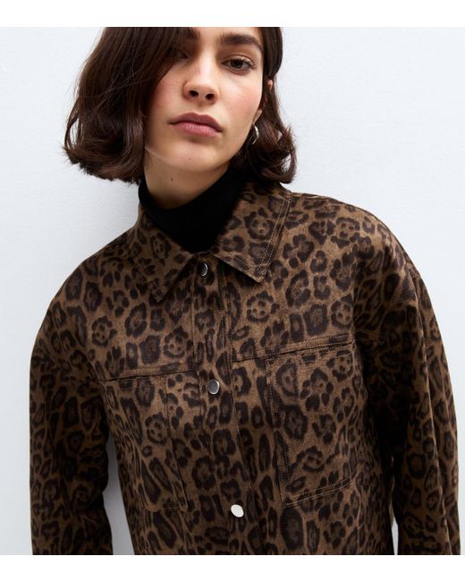 New Look Brown Animal Print Faux Suede Shacket