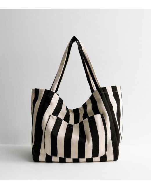 New Look Black Striped Slouchy Tote Bag