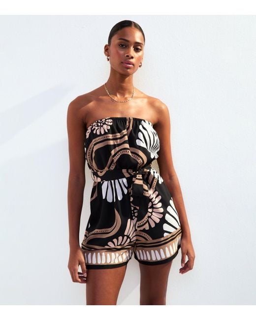 New Look Black Crepe Printed Bandeau Playsuit