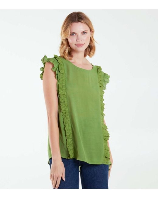 Blue Vanilla Green 'Light Frill Button Back Top Vanilla New Look