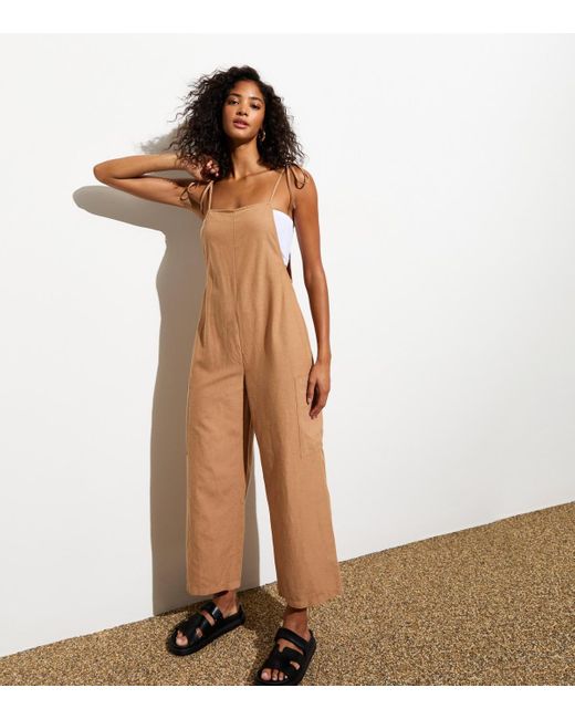 New Look White Tie Strap Cropped Dungaree Jumpsuit