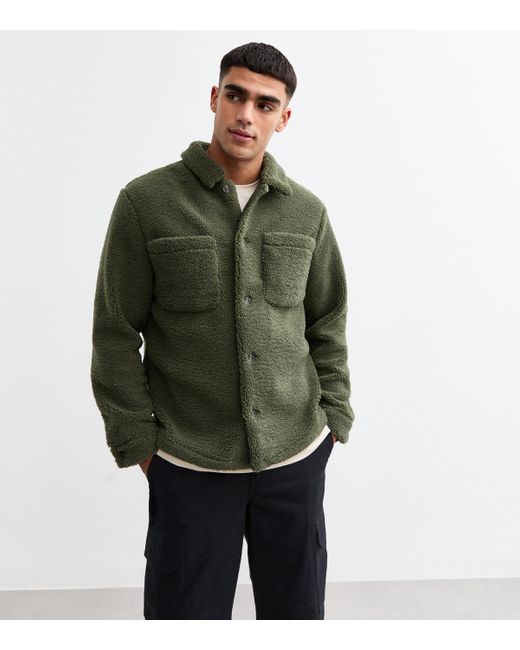 New Look Green Regular Borg Jacket for men