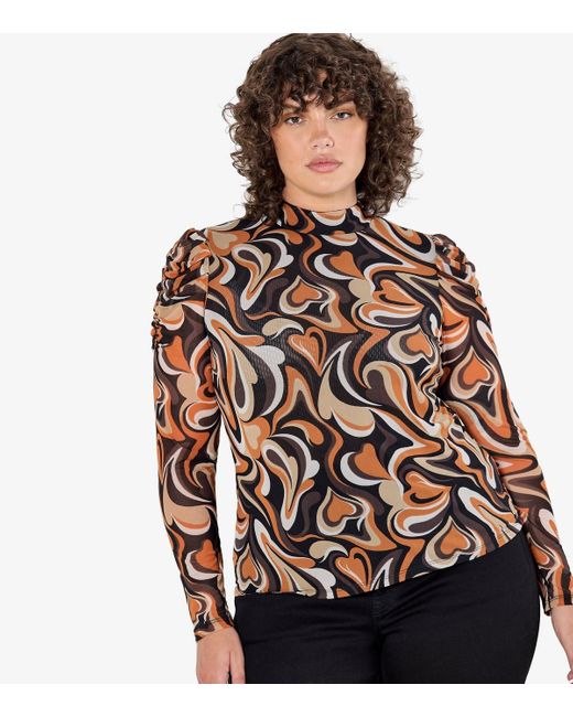 Apricot Brown Curve Love Mesh Mock Neck Top New Look