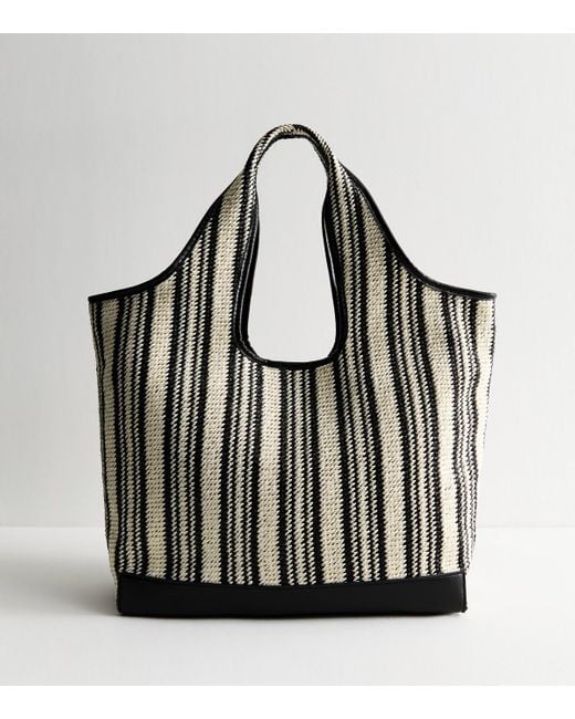 New Look Black Striped Raffia Look Tote