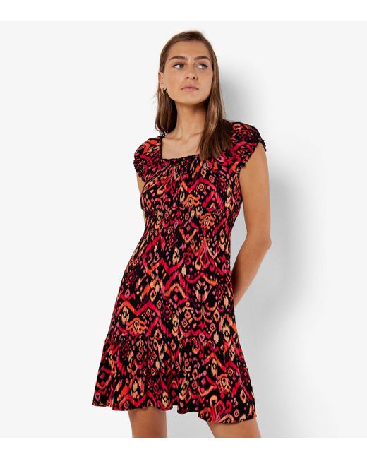 Apricot Red Abstract Print Square Neck Mini Dress New Look