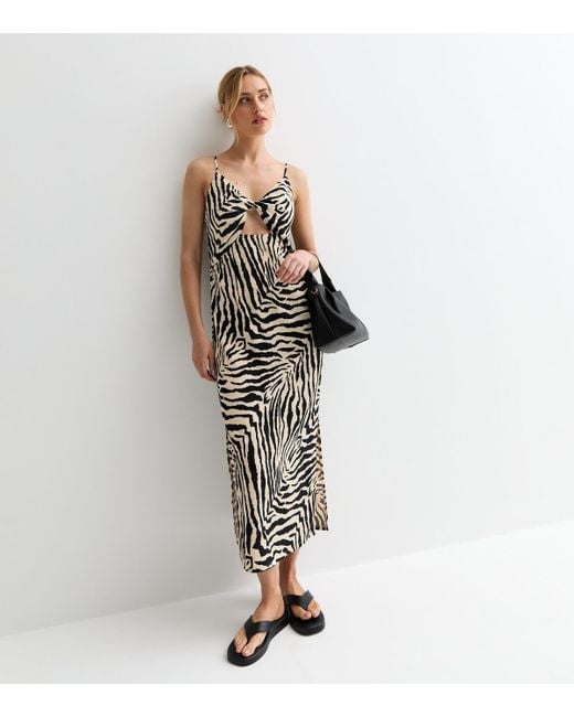 ONLY White Zebra Print Strappy Midi Dress New Look