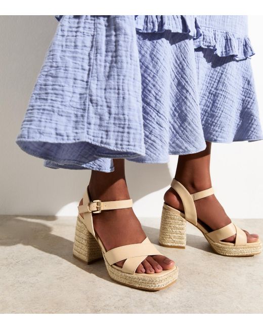 New Look Natural Off Crossover Strap Jute Sole Sandals Vegan
