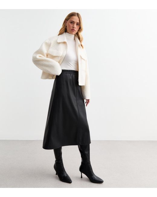 New Look White Faux Leather A-Line Midi Skirt