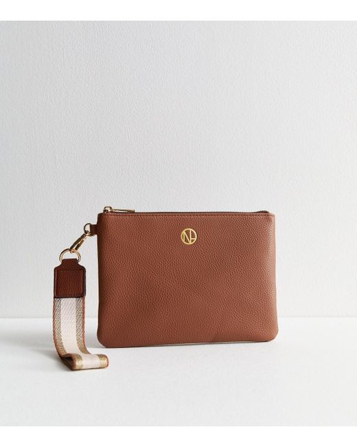 New Look Brown Leather Look Zip-Top Pouch