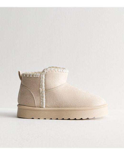 New Look Natural Wide Fit Faux Fur Lined Ankle Boots Vegan