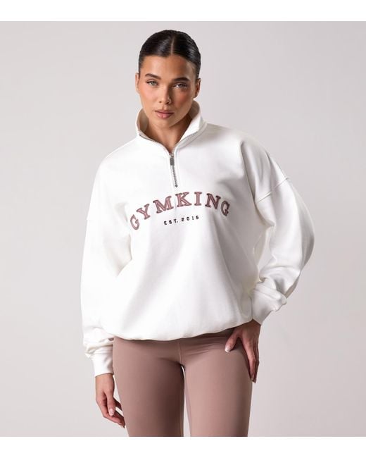 Gym King White Compose Logo Appliqued Quarter Zip Sweatshirt New Look