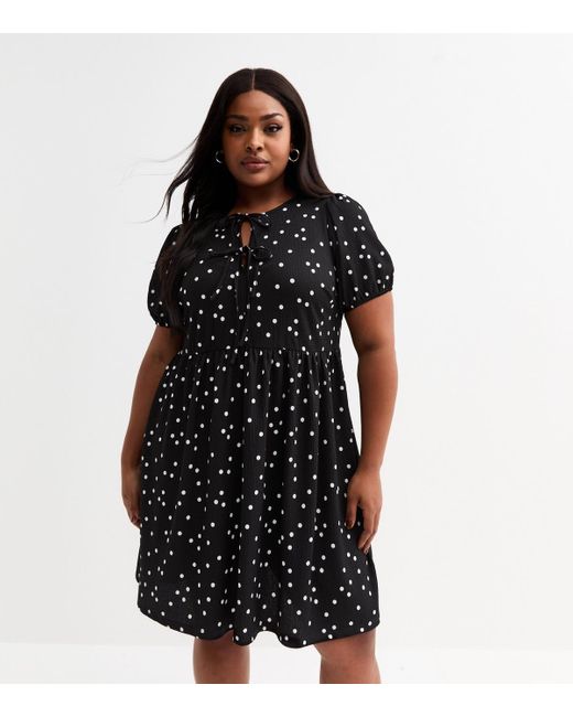 New Look Black Plus Size Polka Dot Tie Front Mini Dress Curves