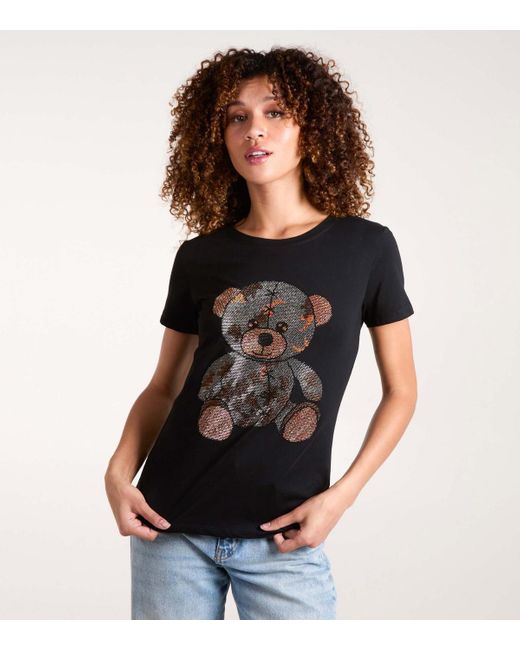 Blue Vanilla Black ' Diamante Teddy Print T-Shirt Vanilla New Look