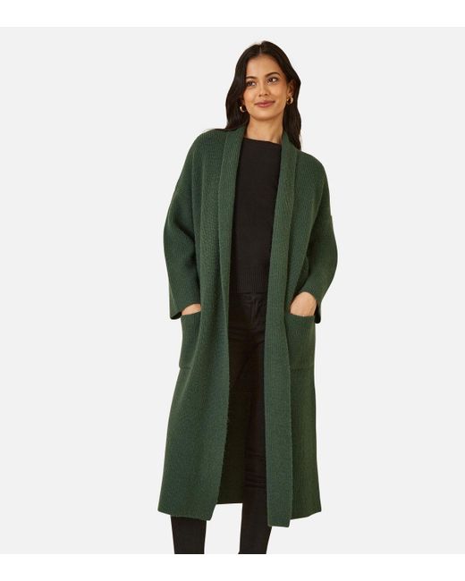 Yumi' Green Ribbed Pocket Longline Midi Cardigan New Look