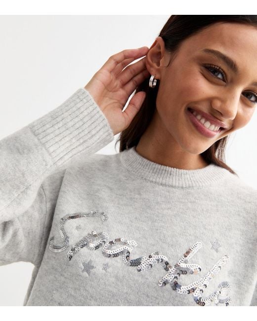 New Look Gray Sparkle Slogan Christmas Jumper