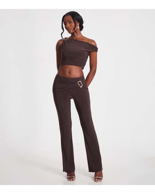 Quiz Brown Applique Detail Jersey Trousers New Look