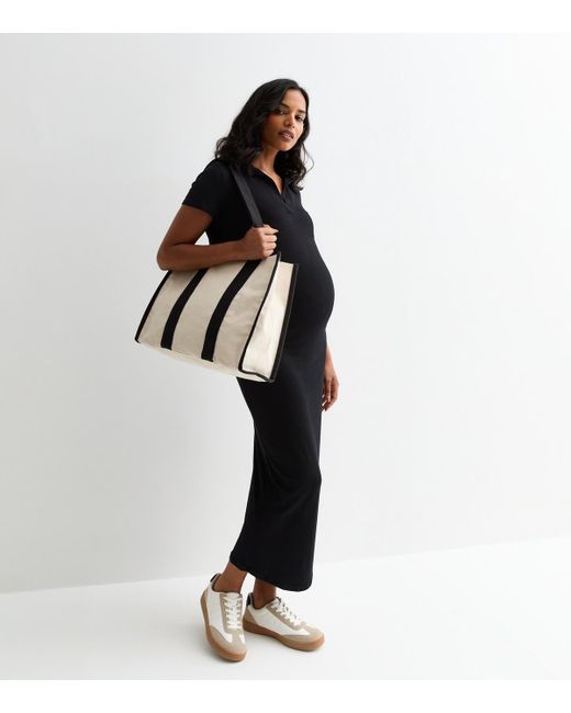 New Look Maternity Ribbed Open Collar Midi Dress in White Lyst UK
