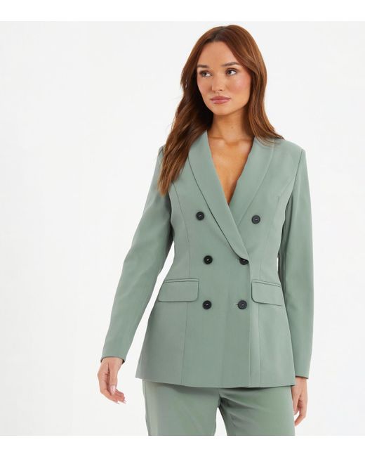 Quiz Green Double Breasted Blazer New Look