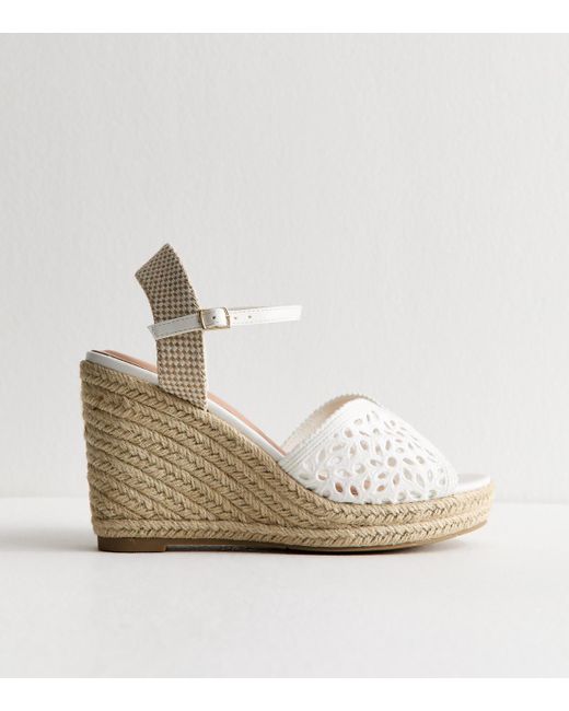 New Look Natural Wide Fit Faux Leather Textured Peep Toe Wedge Sandals