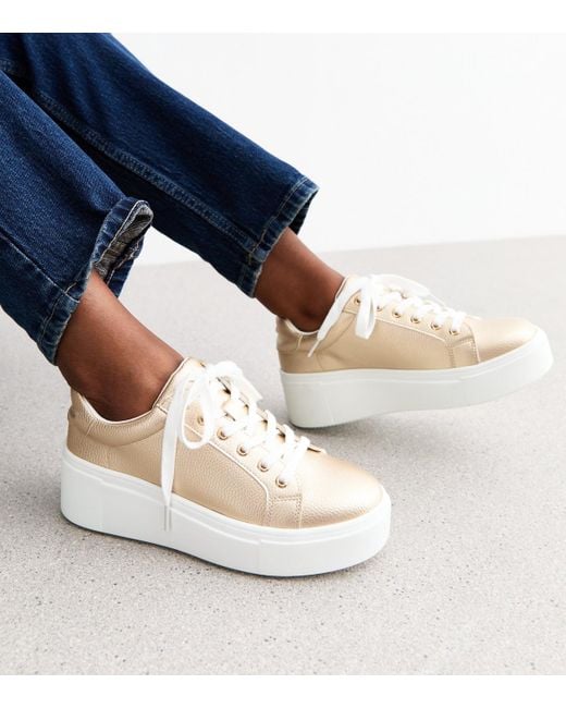 New Look White Faux Leather Wedge Trainers
