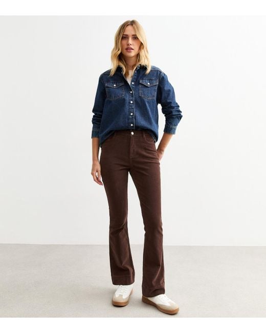 New Look Blue Flared Corduroy Trousers