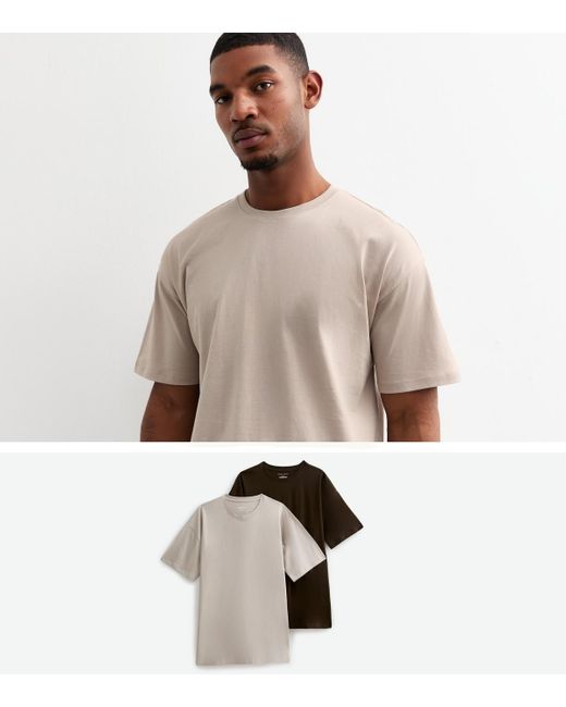New Look Natural 2 Pack Mink/ Oversized T-Shirt for men