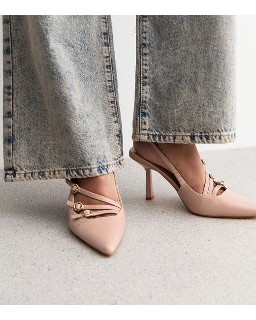 New Look Metallic Mink Strappy Patent Slingback Court Shoes