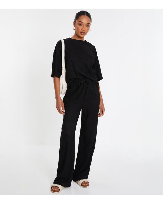 Quiz Black Textured Wide Leg Trousers New Look