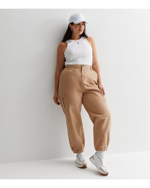 New Look Natural Plus Size Cotton Cuffed Cargo Joggers Curves