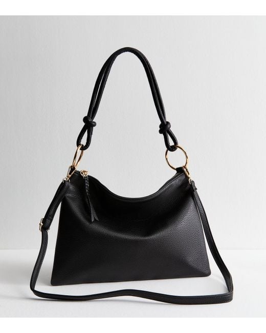 New Look Black Grained Faux Leather Slouch Shoulder Bag