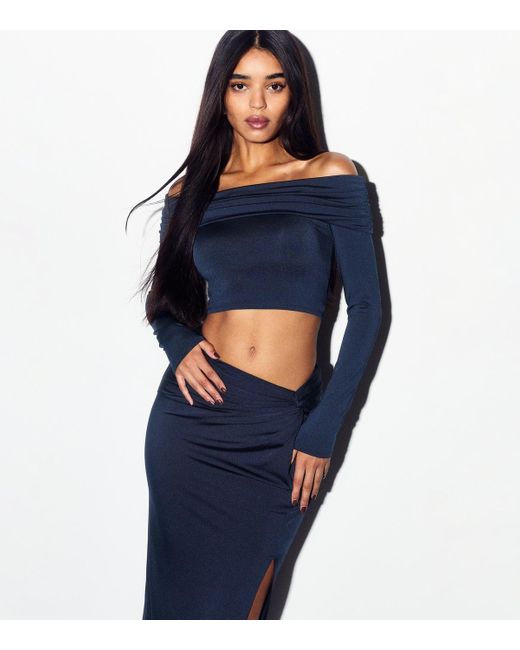 New Look Blue Off Shoulder Long Sleeve Crop Top