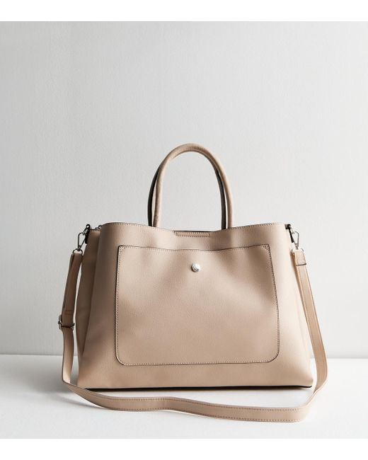 New Look Natural Leather-Look Laptop Tote Bag