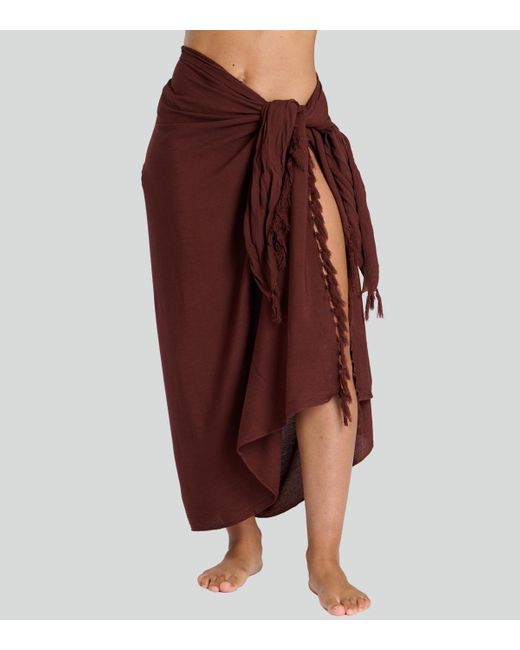 South Beach Red Crinkled Fringed Sarong New Look