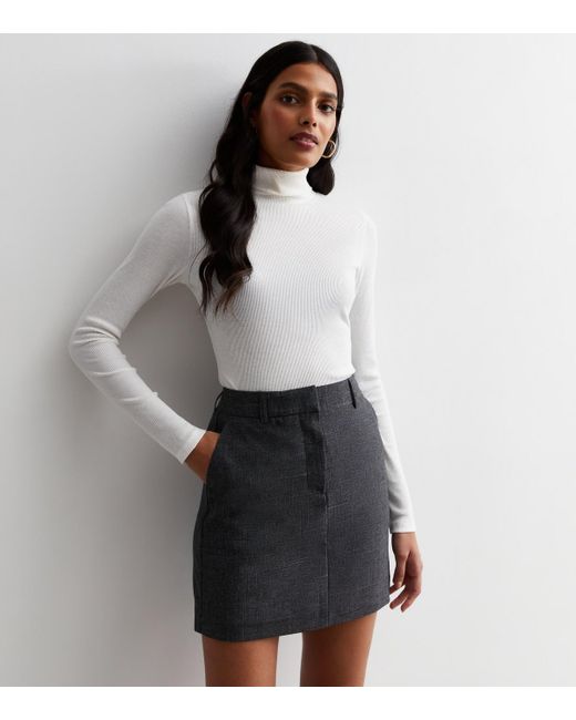 New Look Gray Textured High Waist Mini Skirt
