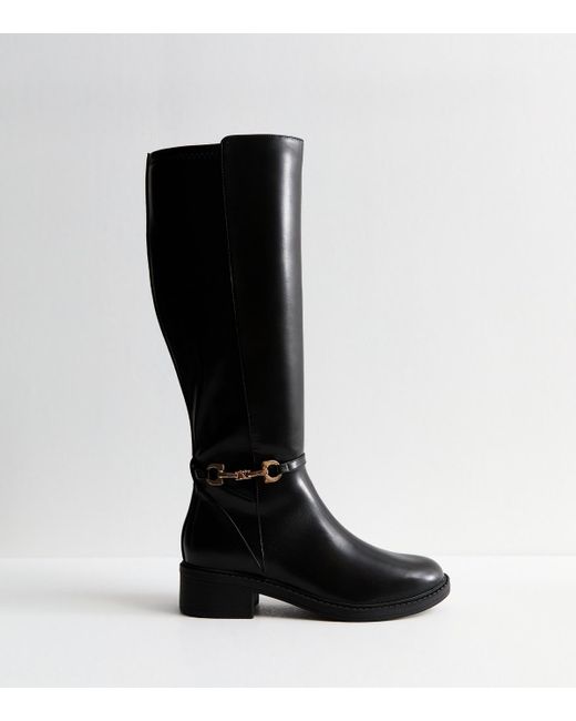 New Look Black Extra Calf Fit Wide Fit Riding Knee High Boots Vegan
