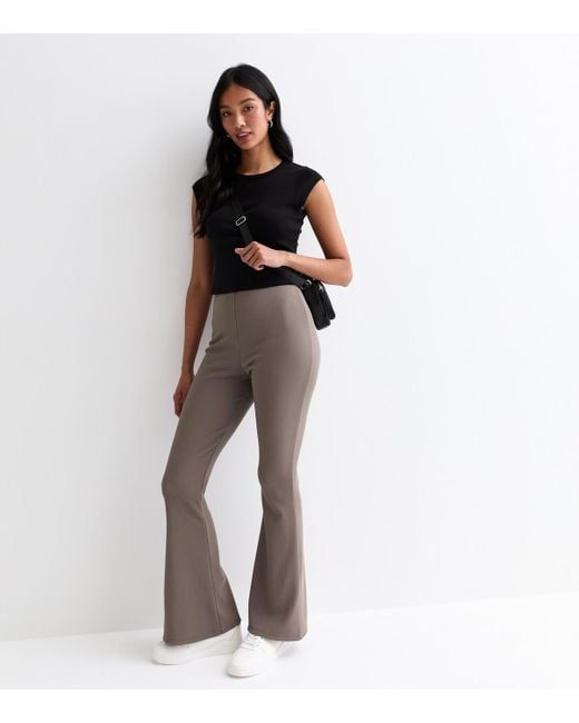 New Look Gray Ribbed Flared Trousers