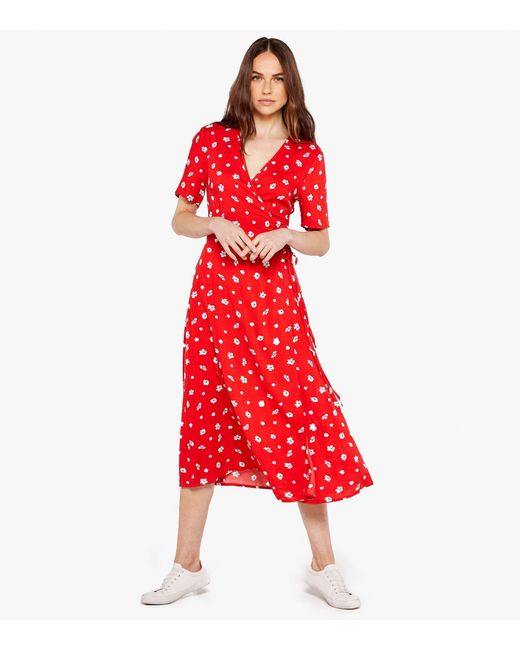 red floral midi dress
