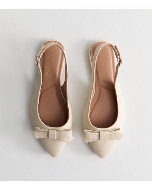 New Look Natural Wide Fit Faux Leather Bow Front Slingback Flats Vegan