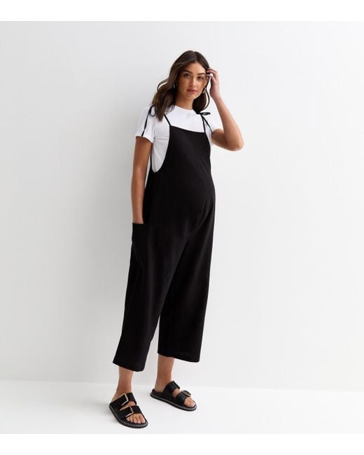 New Look Black Maternity Strappy Crop Jumpsuit