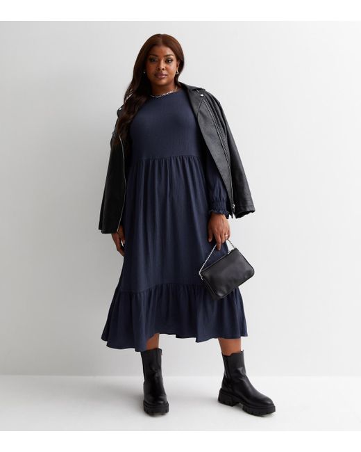 New Look Blue Plus Size Crinkle Jersey Smock Midi Dress Curves